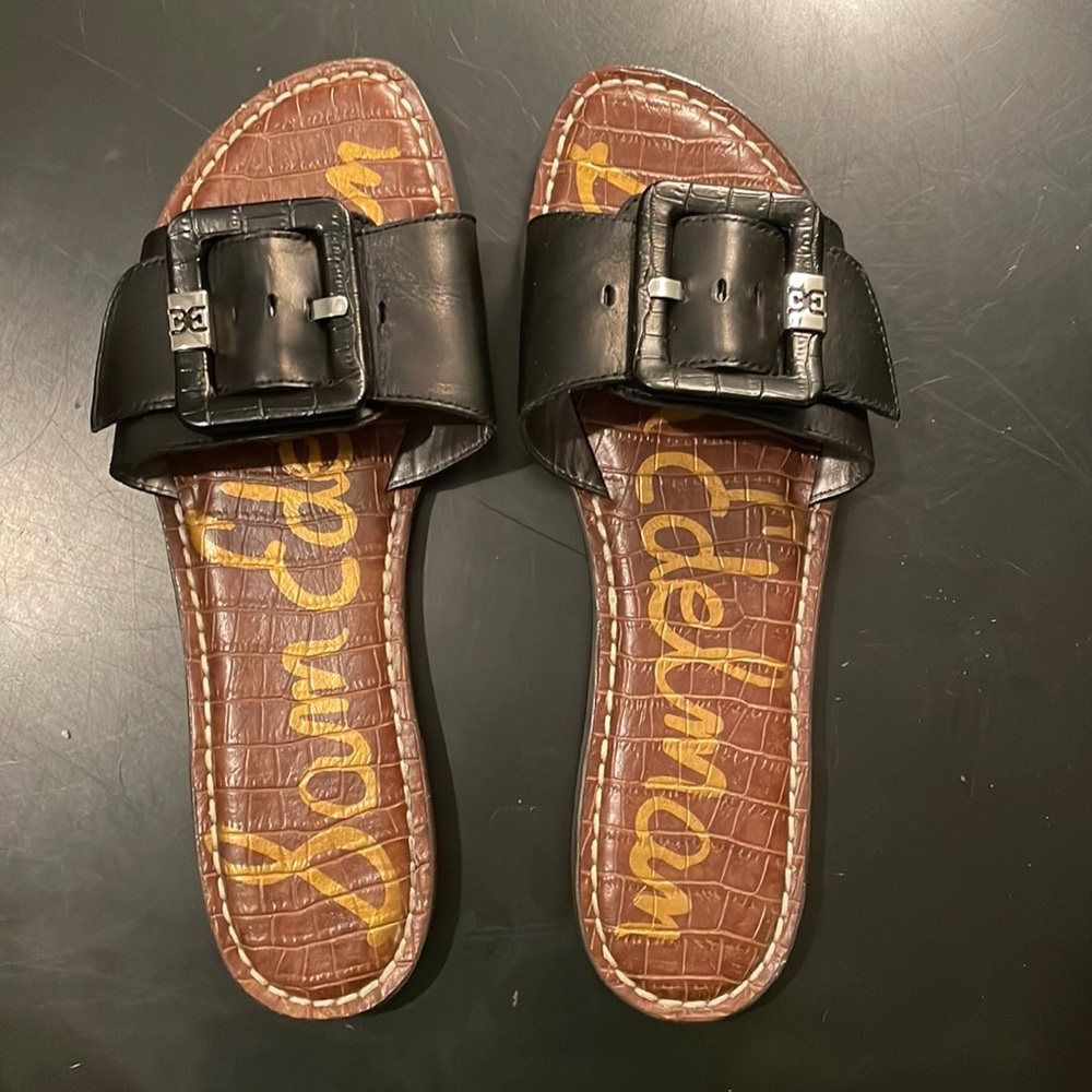 Sam Edelman Gaige Black Leather Buckle Slip On Sandals size 9
